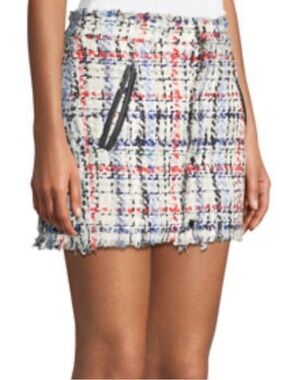 rag & bone Otis Snap Front Linton Tweed White Multi Plaid Mini Skirt size 6